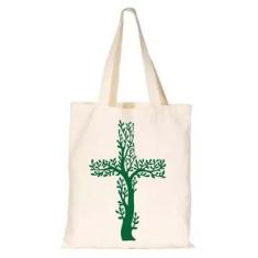 Imagem de Bolsa Tote Sacola Ecobag Estampa Cruz Arvore Catolico Alça Entrelaçada de Qualidade-Feminino
