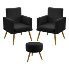 Imagem de Kit 2 Poltronas Decorativas Vega Rodapé Com Puff Solar Para Sala de Estar Couro Artificial  Aradecor