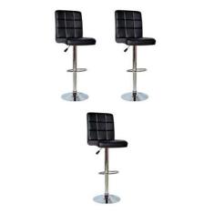 Imagem de Conjunto 3 Banquetas Dublin Couro Pu Regulagem Altura Preta