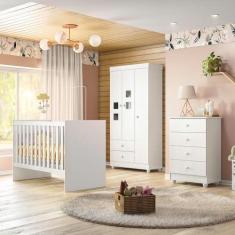 Imagem de Quarto de Bebê Completo com Guarda Roupa 3 Portas, Cômoda e Berço Life Siena Móveis Branco