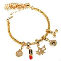 Imagem de Pulseira Berloque Batom Halter Musculação Folheado 18k