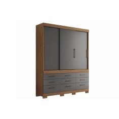 Imagem de Guarda Roupa Casal 3 Portas de Correr e 9 Gavetas c/ Pés Click 3.9 Jatoba/Grafitte - Santos Andirá