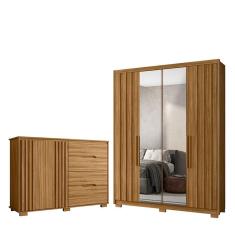 Imagem de Kit Guarda Roupa c/ Espelho 4 Portas E Cômoda Sapateira Munique M01 Freijó Clique Chique
