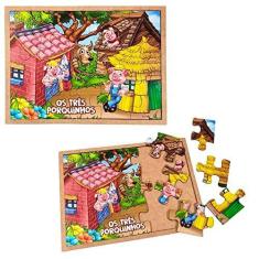 Imagem de Quebra-Cabeça Os Três Porquinhos Brinquedo Educativo em MDF