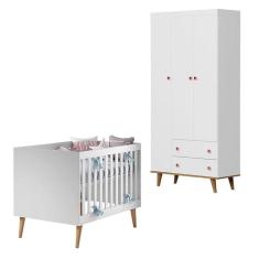 Imagem de Guarda Roupa Fernanda 3 Portas E Berço Ludmila Branco Acetinado Bétula - Carolina Baby