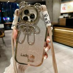 Imagem de Capa de telefone com suporte de lente brilhante para iPhone 15 14 13 12 11 Pro Max XR 7 SE Capa de corda portátil crossbody, ouro gradiente, para iPhone 14