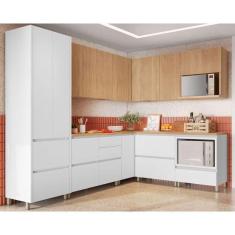 Imagem de Cozinha Modulada Completa Rainha Gourmet 9 Peças (4Aéreos+4Balcões+1Paneleiro) C9P34 Branca/Nature - Nesher