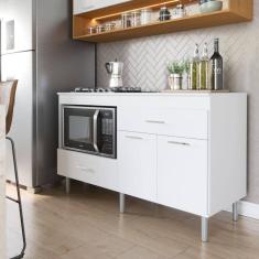 Imagem de Balcão Para Cooktop 1,40m 5 Bocas 1 Nicho Com 2 Portas E 2 Gavetas Turim Branco