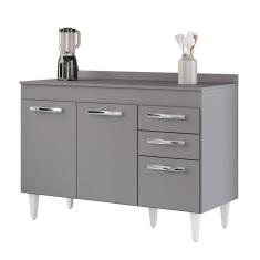 Imagem de Balcão Gabinete Para Pia 120cm 3 Portas com Tampo Suécia Cinza - Lumil