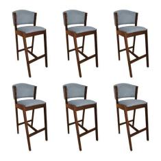 Imagem de Kit 6 Banquetas Alta de Madeira Maciça Mel Premium Ana com Encosto Lin