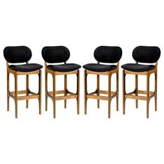 Imagem de Kit 4 Banquetas Alta Decor 50 x 104 Cm Madeira Maciça Imbuia Suede Preto L14 - RMI