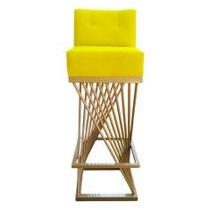 Imagem de Banqueta Luma Base de Ferro Sued Amarelo - D'Classe Decor