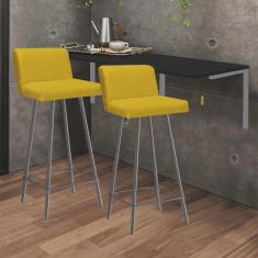 Imagem de Kit Mesa Suspensa de Parede Fixa mdf Preto + 2 Banquetas Lexi Ferro Prata Sintético Amarelo - Ahazzo Móveis