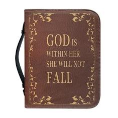 Imagem de PCSJRKG Bandeira Americana Inspiradora Girassol PU Couro Bíblia Bolsa Bíblica Tamanho Grande Estudo Zíper Bolsa Bíblica com Bolso, Capa Bíblica Feminina Meninas Bolsa Igreja (God is Within Her She