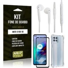 Imagem de Kit Moto G100 5G Fone de Ouvido + Capa Anti Impacto + Película Vidro 3D - Armyshield