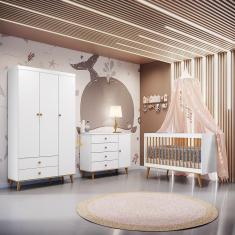 Imagem de Quarto De Bebê Completo Berço Roupeiro Cômoda Branco
