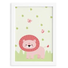 Imagem de Quadro Safari Menina Leão Moldura  33x43cm