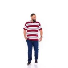 Imagem de Camiseta Gola Polo Listrada Plus Size Masculino Bordo com  XM ao G5