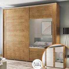 Imagem de Guarda-roupa Coimbra 2 Portas de Correr com Espelhos Freijó/Off White