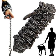 Imagem de Coleira de metal para cães com coleira para animais de estimação, trelas de caminhada, corrente resistente antimordida, gancho de corda para cães médios e grandes