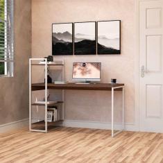 Imagem de escrivaninha com estante studio nogal e branca 135x115 cm