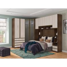 Imagem de Guarda Roupa Casal de Canto com Vidro Reflecta Nogueira Dourado com Legno Crema Prime Luciane Móveis