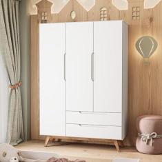Imagem de Guarda Roupa Infantil Retrô 3 Portas 2 Gavetas Sonhare Branco