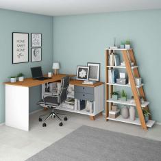 Imagem de Conjunto de Escrivaninha com Estante de Escritório Gold Star 2 gv Freijó e Branco