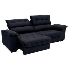Imagem de Sofá 3 Lugares Retrátil E Reclinável Piemont Suede Preto 200 Cm