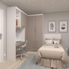 Imagem de Guarda Roupa Dormitório Modulado Alpes Solteiro Canto c/ Bancada de Estudo - Roupeiro Luciane M04