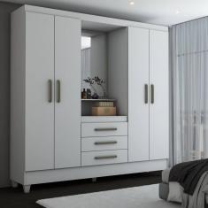 Imagem de Guarda-Roupa Solteiro Capelinha 4 Portas 3 Gavetas com Espelho Flex Branco/Rosa - Panorama Móveis