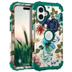 Imagem de Hocase Capa para ihone 16 de 6,1 polegadas, proteção resistente à prova de choque, borracha de silicone macia + amortecedores de plástico rígido capa protetora híbrida para ihone 16 2024 - flores
