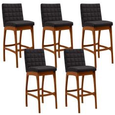 Imagem de Kit 05 Banquetas Altas Mila Linho Chumbo