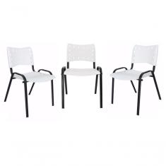 Imagem de Kit 3 Cadeiras Iso Para Escola Escritório Comércio Branca Base Preta