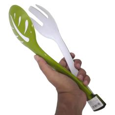 Imagem de Pegador Para Salada Alimentos Cozinha Plastico Garfo Colher Verde
