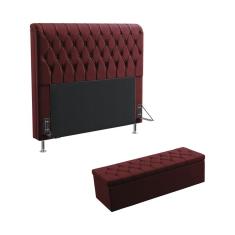 Imagem de Kit Cabeceira Estofada Decorativa Para Cama Box Bellatrix 195 Para Cama King e Calçadeira Sagitarius Sued Bordô Aradecor