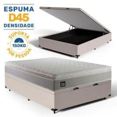 Imagem de Cama Box Baú Casal + Colchão Strong D45 One Face Bege 138X188x66cm - S