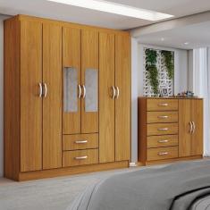 Imagem de Guarda-Roupa Casal Gavin 6 Portas 2 Gavetas e Espelho com Cômoda 2 Portas 5 Gavetas Cinamomo - Panorama Móveis