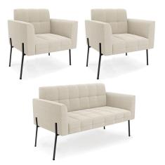 Imagem de Namoradeira e 2 Poltronas Pé de Ferro Pto Elisa Bouclê D03 - D`Rossi