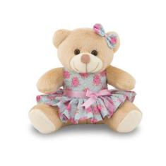 Imagem de Ursinha de Pelúcia Floral 20cm Decoração Infantil - Toybrink, Caramelo