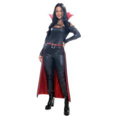 Imagem de Fantasia Vampira Macacão Adulto com Gola e Capa - Halloween - Diversos