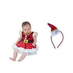 Imagem de Fantasia Vestido de Mamãe Noel Bebê Infantil Festa Natal C/Tiara - Anj
