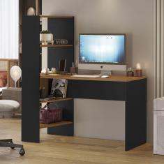 Imagem de Mesa Office Escrivaninha com Torre e Prateleiras NT 2105 Freijo Trend/Preto TX