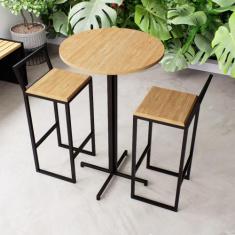 Imagem de Conjunto Mesa Alta Bar Bistrô Redonda 2 Banquetas Confort Pinus Indust
