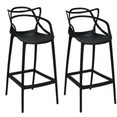 Imagem de Kit 2 Banquetas Allegra com Encosto Design Cozinha/bancada - Preto