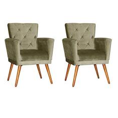 Imagem de Kit 2 Poltrona Decorativa Camila Suede Bege - JRV Móveis
