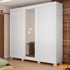 Imagem de Guarda-roupa Casal 243cm 3 Portas de Correr com Espelho 100% Mdf Amarílis Espresso Móveis Branco