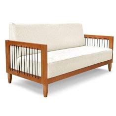 Imagem de Sofá Living 2 Lugares Marilia 1,60m Linho Natural Base em Madeira Castanho - Pallazio