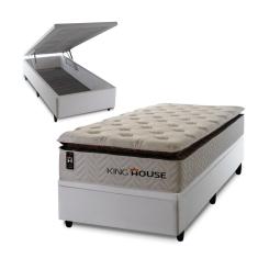 Imagem de Conjunto Box Baú New York Branco 96x203x80 c/ Molas Ensacadas