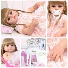 Imagem de Boneca Reborn Realista Loira Silicone Bolsa 20 Acessórios - Cegonha Re